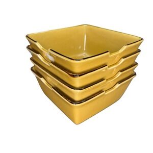 Pottery Barn 6" Asian Square Noodle Bowl Yellow Brown Set Of 4